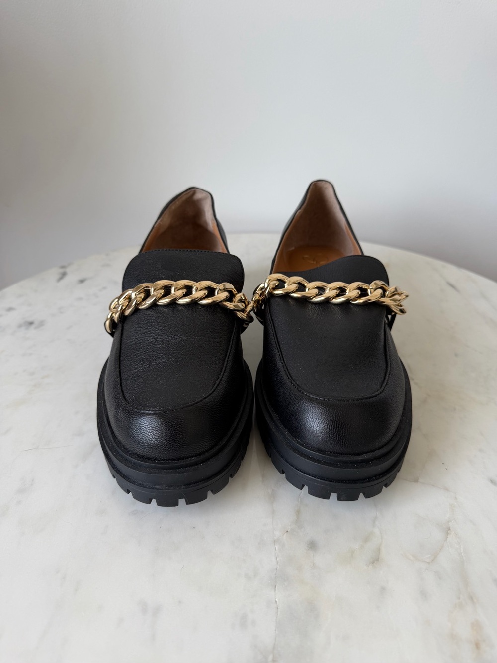 Black Leather Chain Loafer - Women's Slip-On Dress Shoe